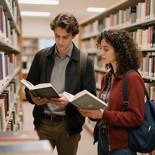 Warm Library Scene with Two Readers