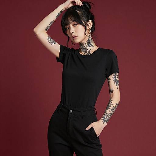 Tattooed Woman with Black Hair