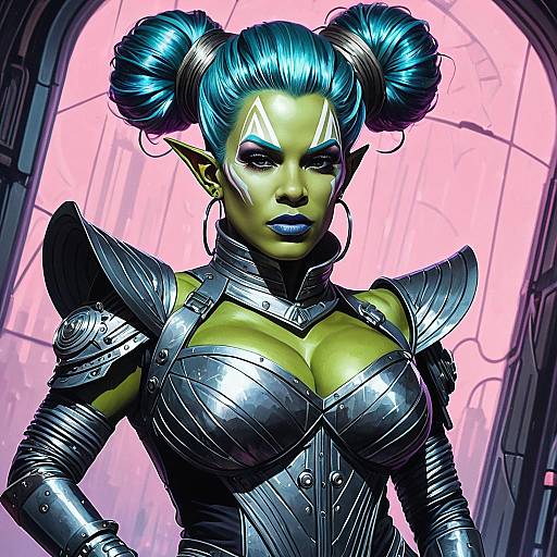 Female Orc Cyberpunk Drag Queen in Armor