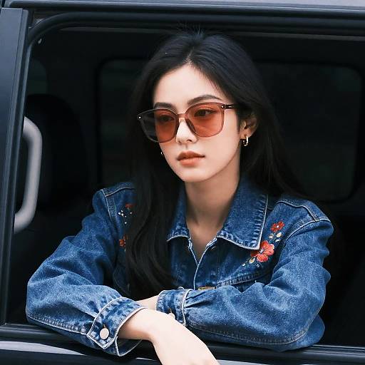 Chic Woman in Denim and Sunglasses