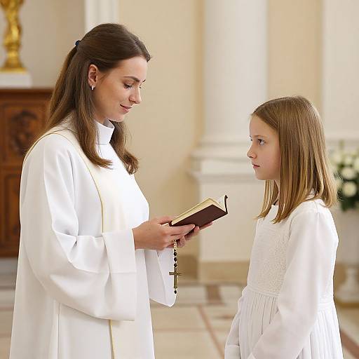Young Girl Receiving Rosary and Prayer Book