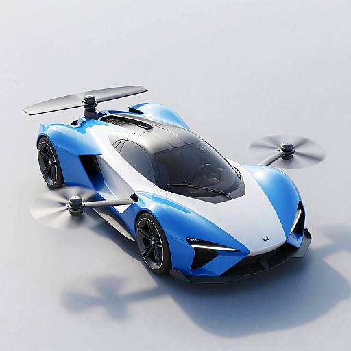 Futuristic Blue and White Flying Car