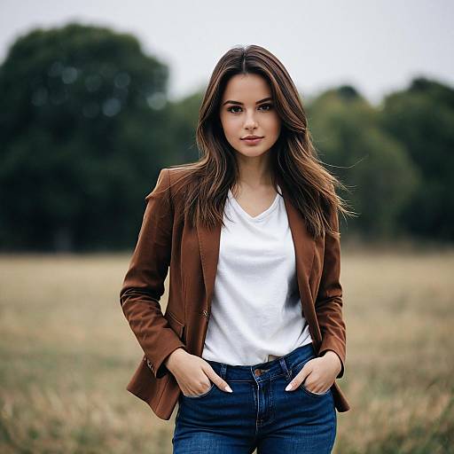 Casual young woman outdoors in brown blazer