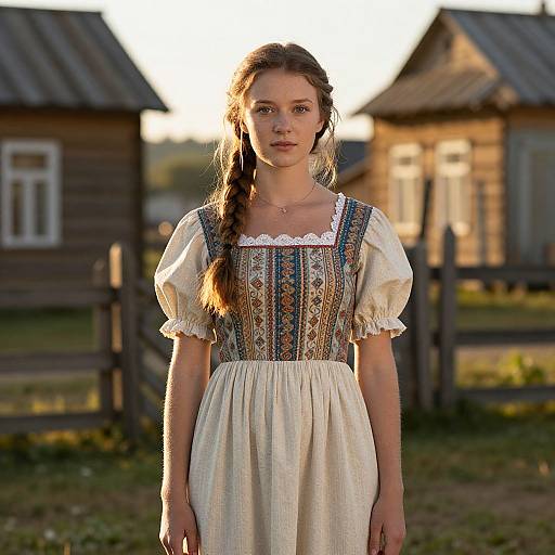 Young Woman in Vintage Prairie Dress