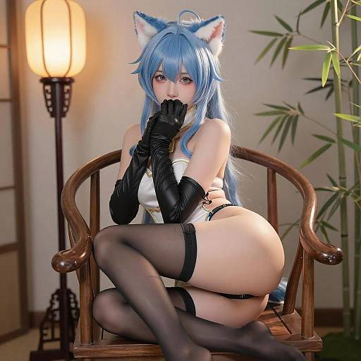 Anime Woman with Cat Ears Sitting Nude