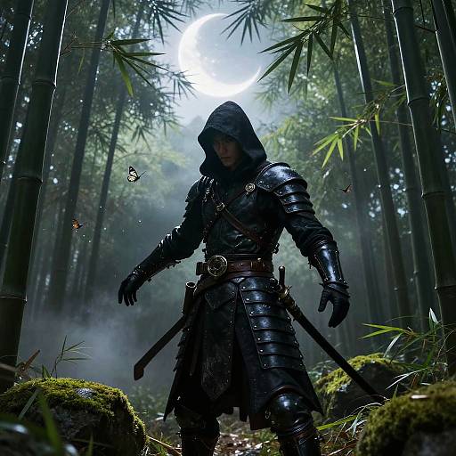 Stealthy Shadow Assassin in Misty Bamboo