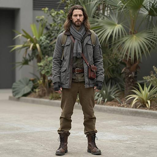 Man in Casual Outdoor Outfit with Backpack