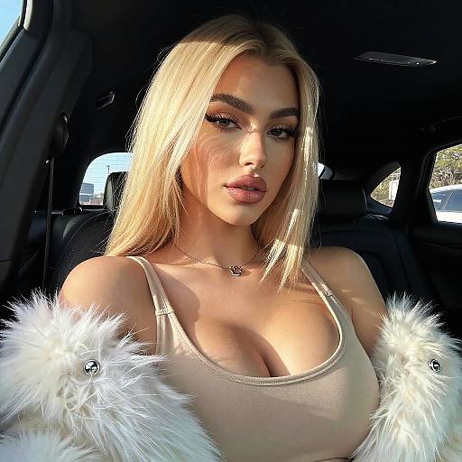 Glamorous Blonde Woman in Car