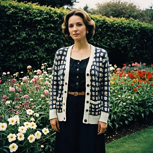 Elegant Woman in Garden Cardigan