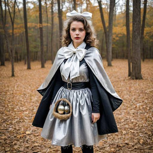 Young Woman in Halloween Vampire Costume in Autumn Forest