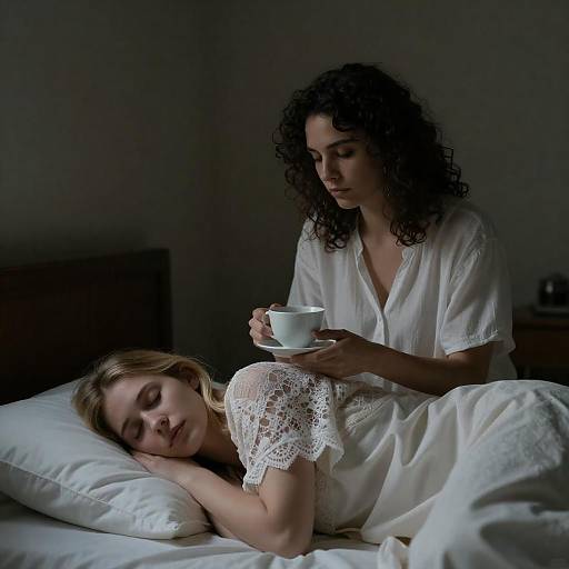 Somber Portrait of Two Women in Shadows