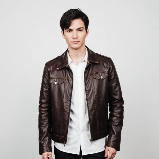 Young Man in Brown Leather Jacket