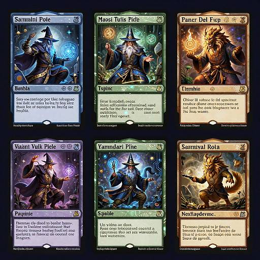 Digital card art of six magical 