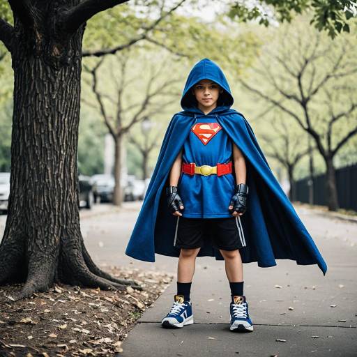 Boy in Superhero Costume Outdoors