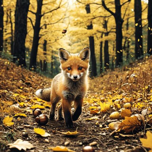 Autumn Fox Cub with Acorn Illustration Autumn Fox Cub with Acorn Illustration