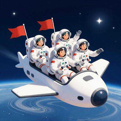 Astronauts Joyfully Riding a Spacecraft