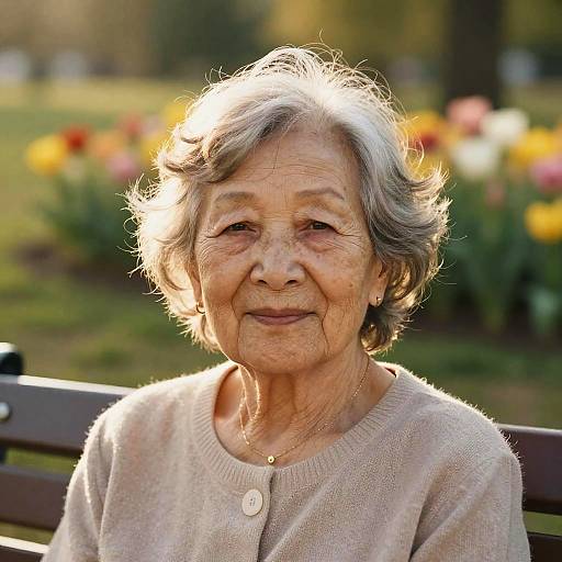Peaceful Elderly Woman Selfie in Park