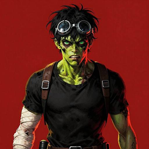 Mignola-Style Dark Zombie Character Portrait