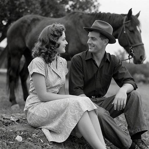 Intimate 1940s Couple on Hillside