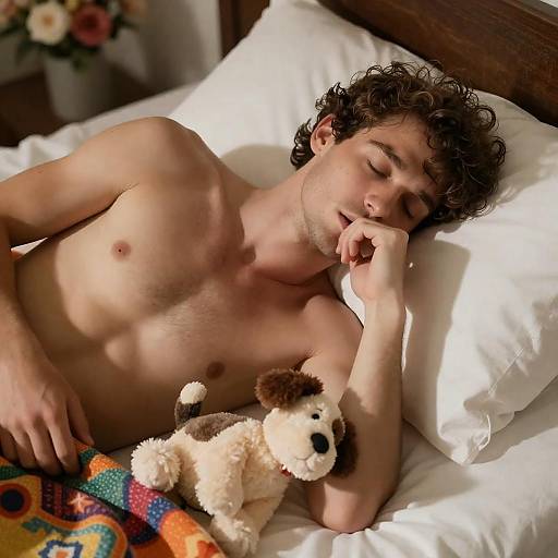 Sunlit Morning: Shirtless Man in Bed