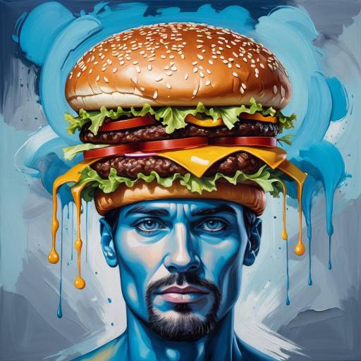 Surreal Man with Hamburger Hat Portrait