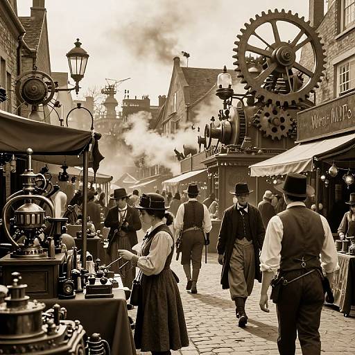 Steampunk Marketplace Bustling Scene