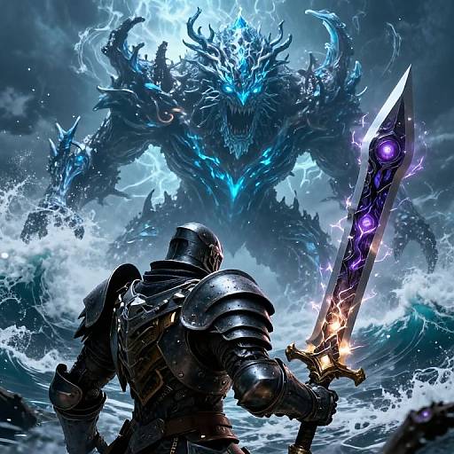 Mechanical Knight vs Colossal Water-Beast