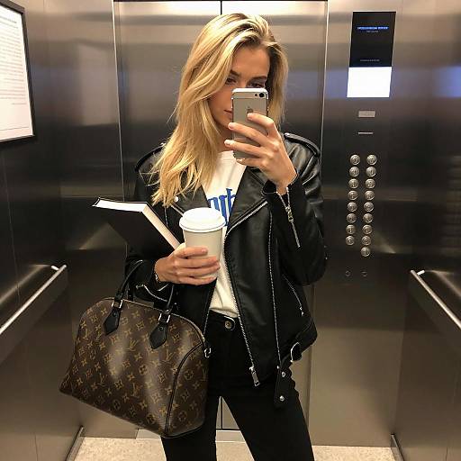 Chic Mirror Selfie in an Elevator