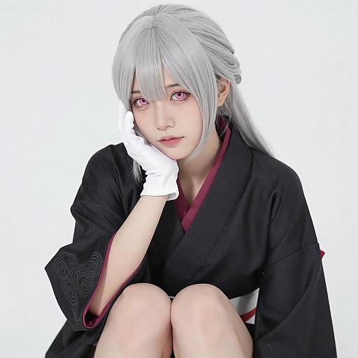 Young Woman in Kimono with Silver Hair