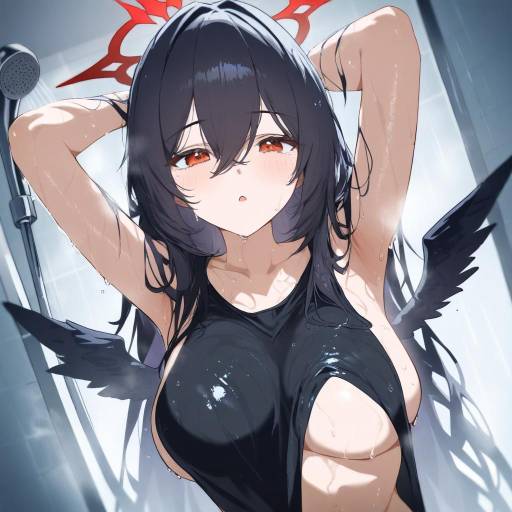 Cute Girl in Shower with Wings