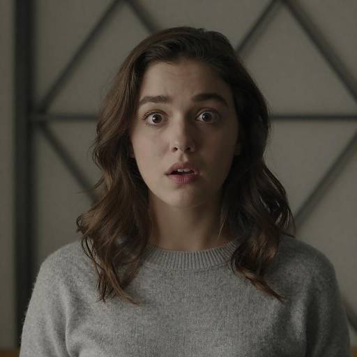 Surprised Woman in Dimly Lit Room