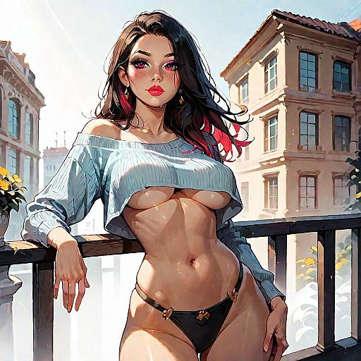 Stylish Young Woman on City Rooftop