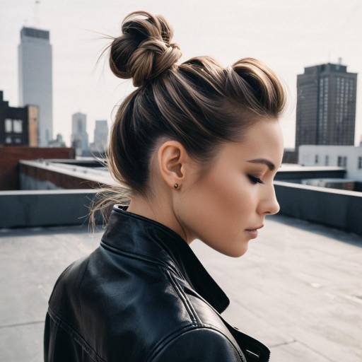 Fashion Model with Twisted Bun Hairstyle on Rooftop Fashion Model with Twisted Bun Hairstyle on Rooftop