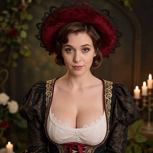 Victorian Woman in Candlelit Fantasy Garden