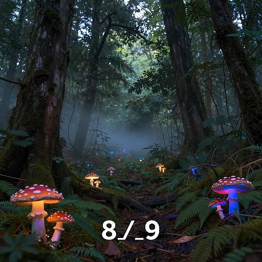 Spooky Lush Forest with Neon Mushrooms