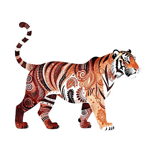 Intricate Patterned Tiger Silhouette Illustration