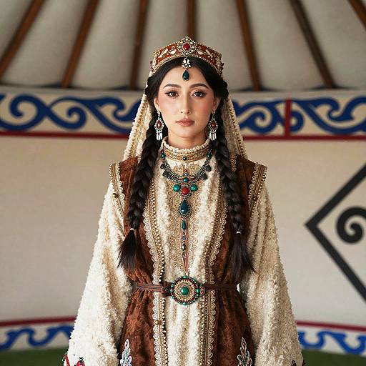 Elegant Kazakh Portrait in Traditional Attire