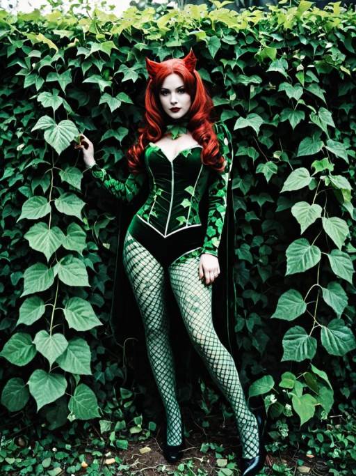 Woman in Vintage Poison Ivy Costume with Vines