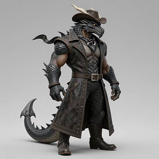Muscular Anthro Dragon Cowboy Side View