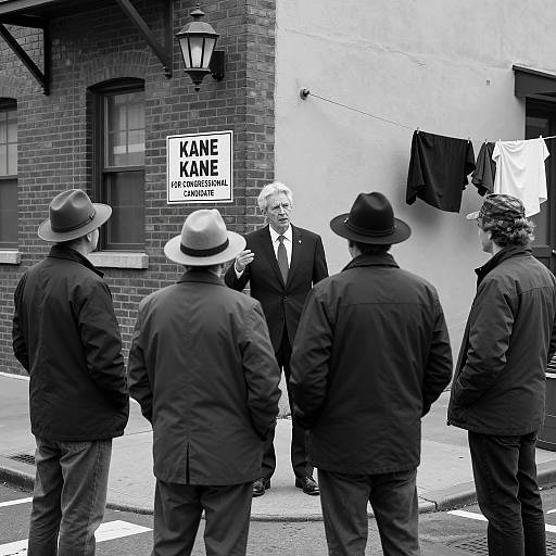 Urban Campaign Scene in Black and White