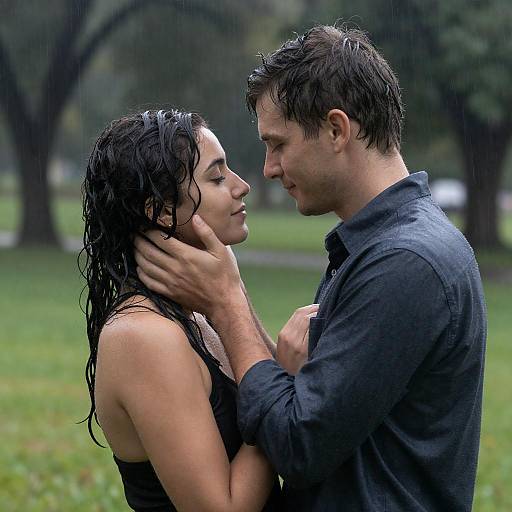 Romantic Embrace under the Rain