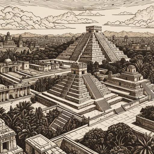 Detailed Ink Drawing of Mexican and Spanish Landmarks