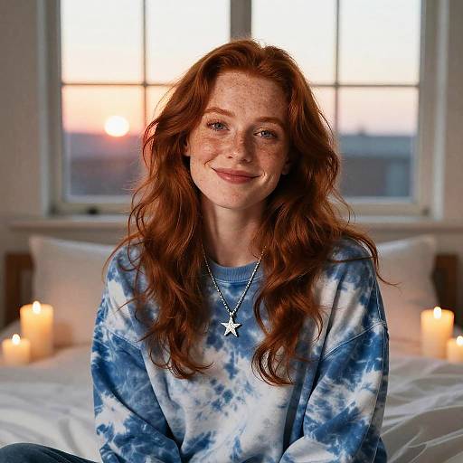 Redhead Woman by Candlelit Bed