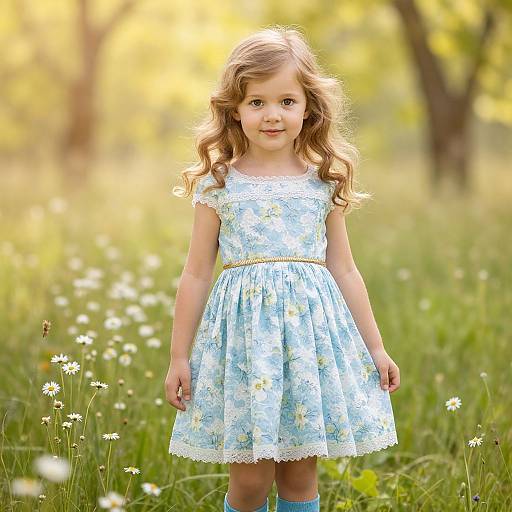 Young Girl in Floral Dress Meadow