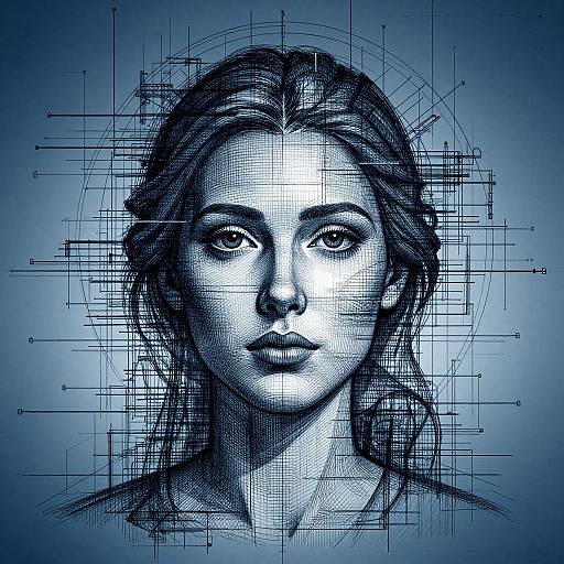 Intricate Blueprint Style Woman's Face