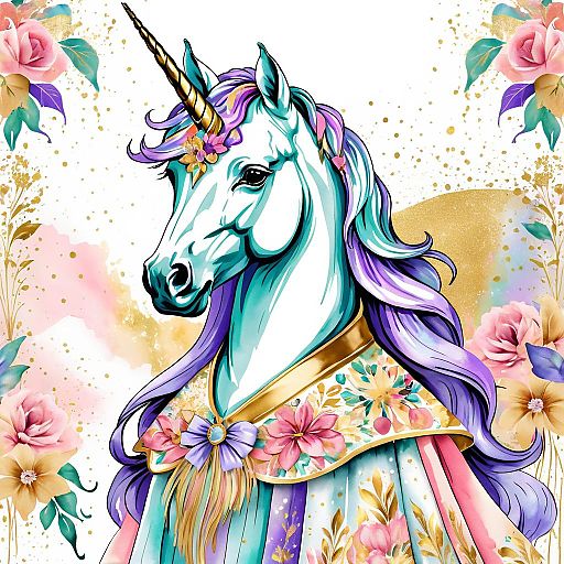 Whimsical Unicorn in Vintage Floral Cape