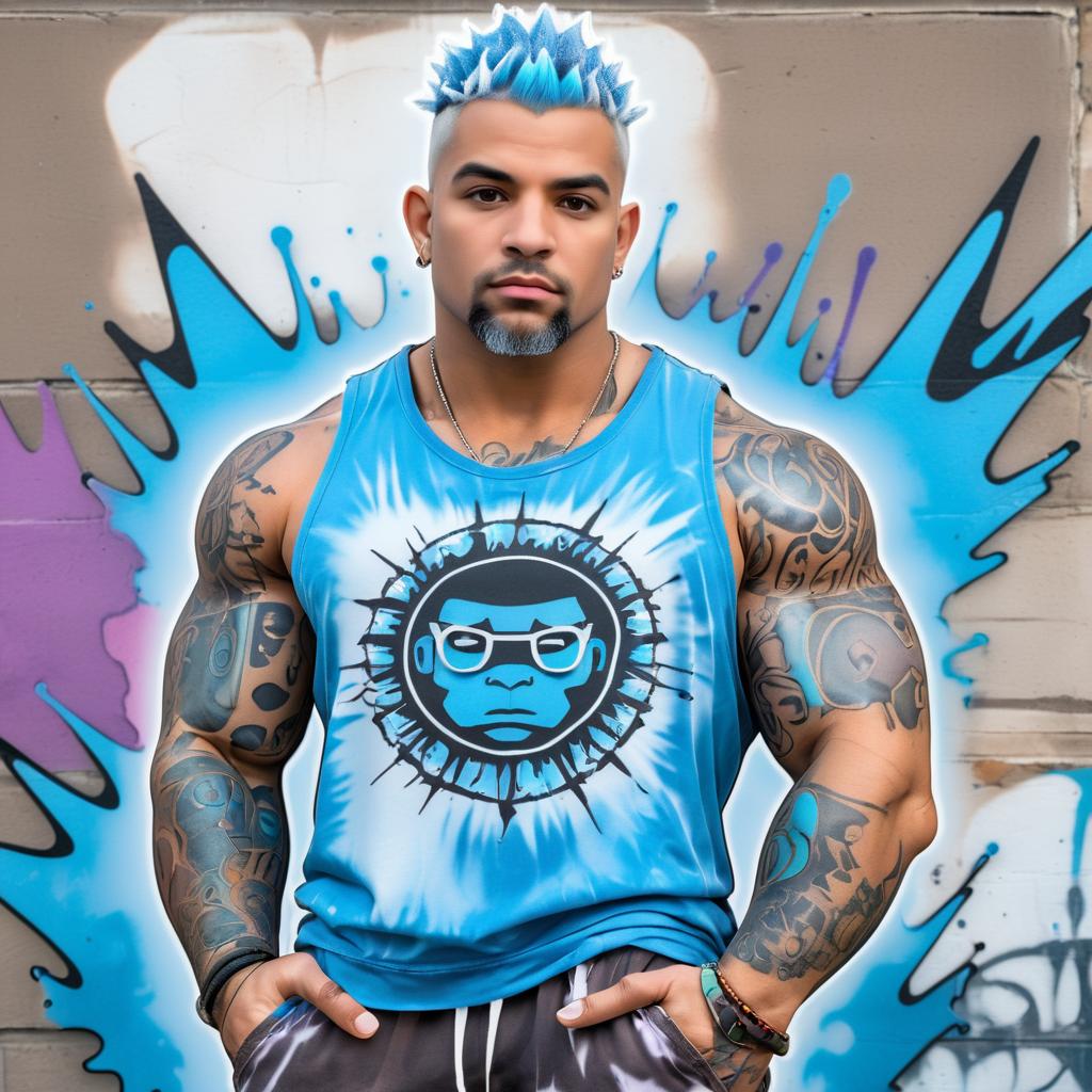 Muscular Street Artist with Vibrant Style