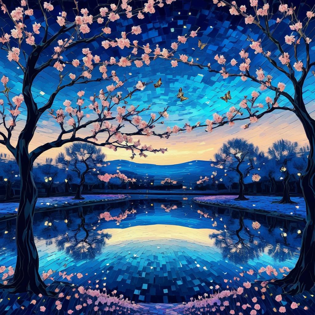 Twilight Cherry Blossom in Van Gogh Style