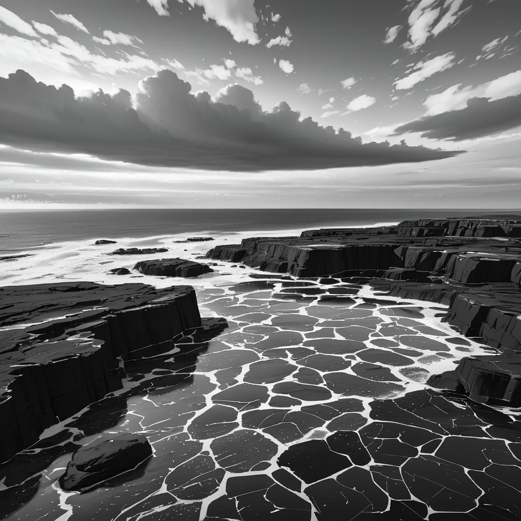 Serene Rocky Headland in Greyscale