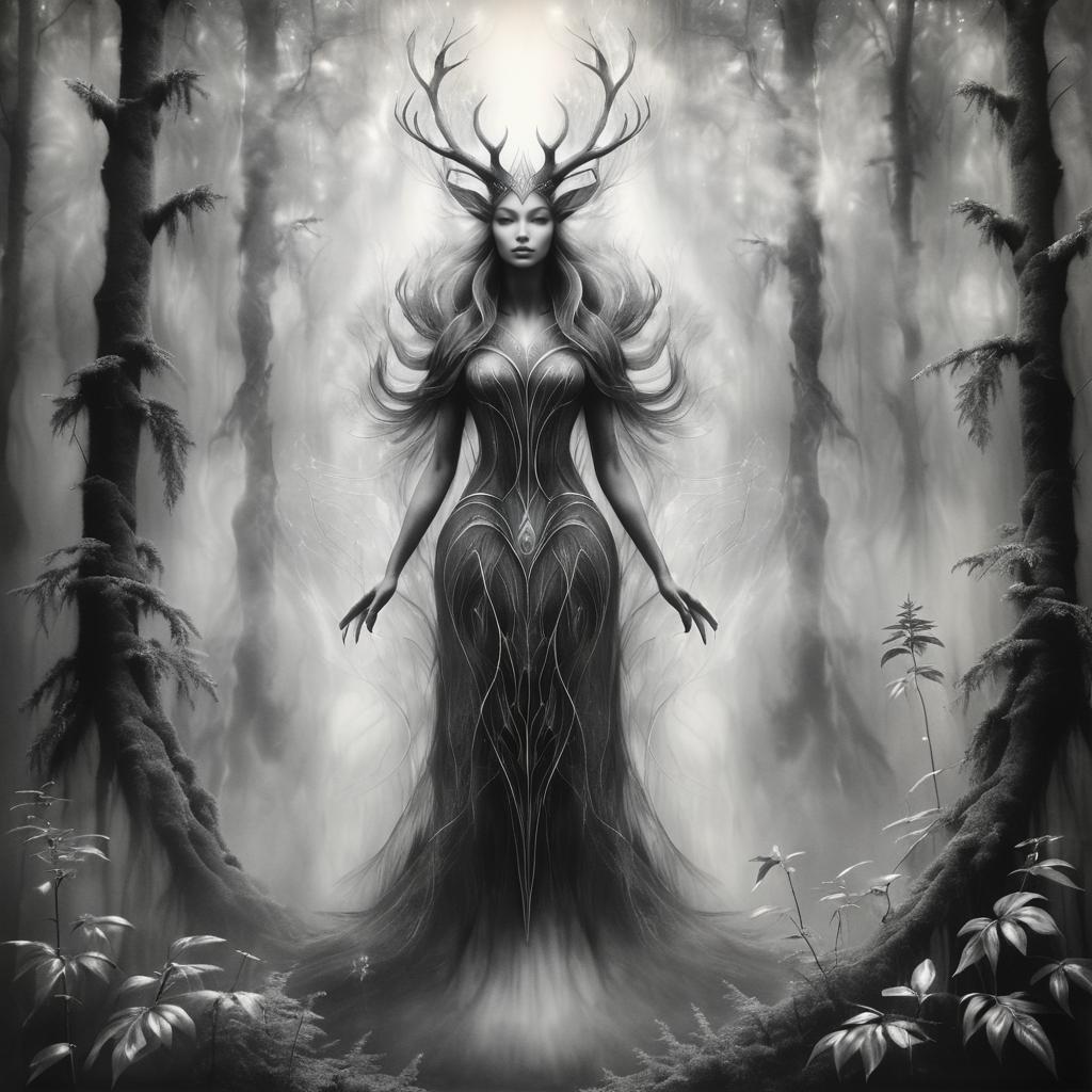 Mystical Forest Spirits Charcoal Art